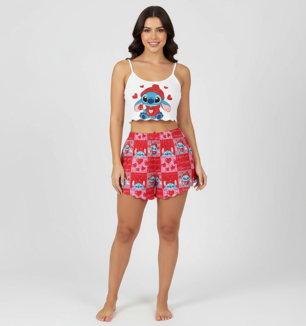 Conjunto Pijama Lillo Stich – Top Cropped e Short - Imagem 1