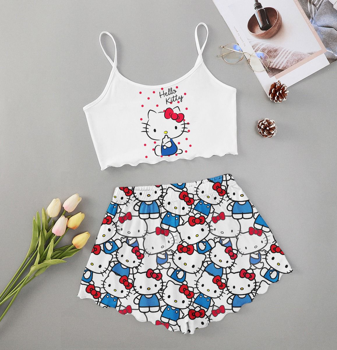 Conjunto Pijama Hello Kit – Top Cropped e Short - Imagem 2